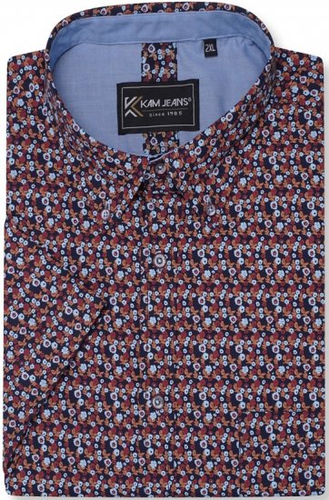 Kam Jeans 6326 Mini Floral Print Short Sleeve Shirt Navy - Skjorter - Store skjorter - 2XL-8XL