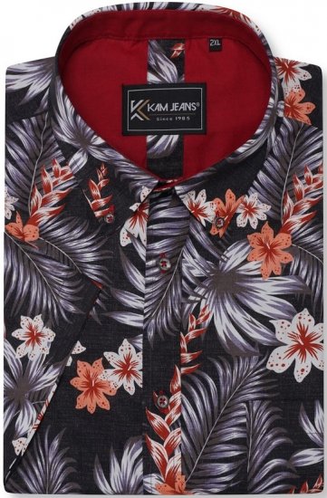 Kam Jeans 6330 AOP Floral Print Short Sleeve Shirt Navy - Skjorter - Store skjorter - 2XL-8XL