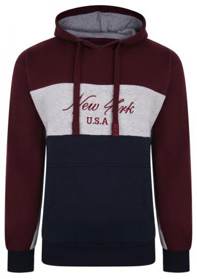 Kam Jeans 7033 NY Over The Head Hoodie Burgundy - Gensere og hettegensere - Store hettegensere - 2XL-14XL
