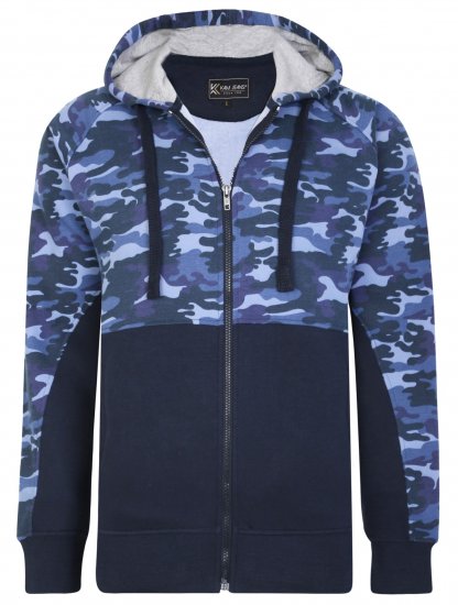 Kam Jeans 7036 Camo Print Full Zipper Hoodie Navy - Gensere og hettegensere - Store hettegensere - 2XL-14XL