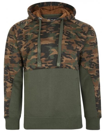 Kam Jeans 7036B Camo Pannelled Over The Head Hoody Khaki - Gensere og hettegensere - Store hettegensere - 2XL-14XL