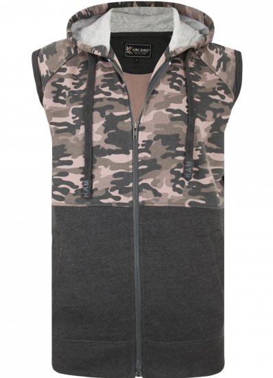 Kam Jeans 7039 Camo Panelled Vest Charcoal - Gensere og hettegensere - Store hettegensere - 2XL-14XL
