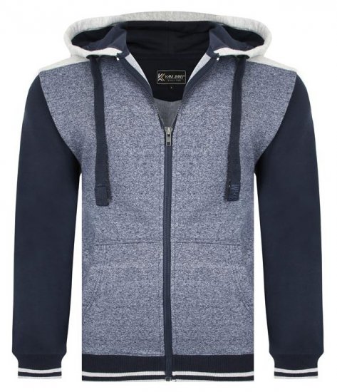 Kam Jeans 7042 Zip Thru Panelled Hoody Indigo - Gensere og hettegensere - Store hettegensere - 2XL-14XL