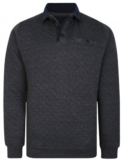 Kam Jeans 7050 Quilted Jersey Sweater 1/4 Button Up Charcoal - Gensere og Hettegensere - Store hettegensere - 2XL-14XL