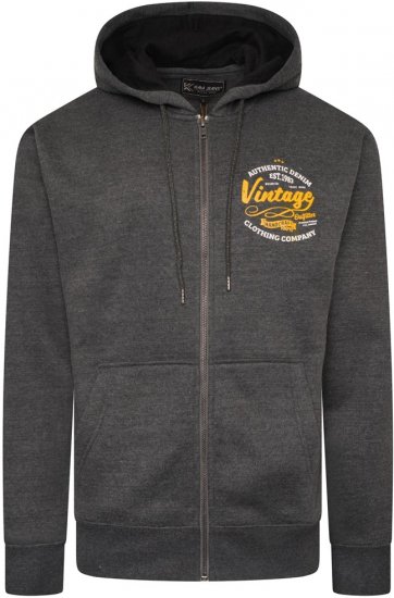 Kam Jeans 7073 Zip Thru Vintage EMB Hoody Charcoal - Gensere og hettegensere - Store hettegensere - 2XL-14XL
