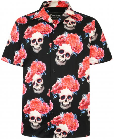 Kam Jeans P014 Rose Skull Print Shirt - Skjorter - Store skjorter - 2XL-8XL