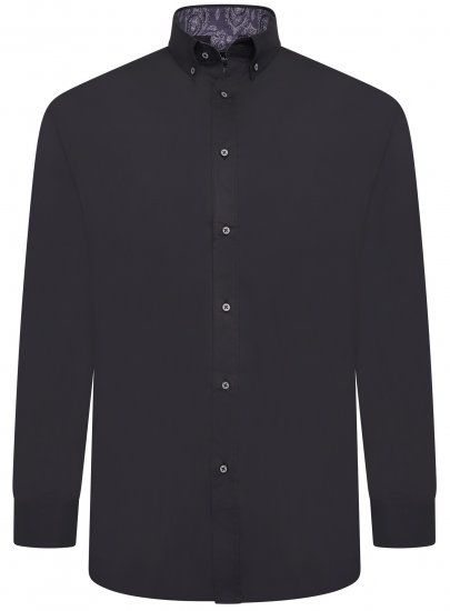 Kam Jeans P023 L/S Premium Stretch Shirt Black - Skjorter - Store skjorter - 2XL-8XL