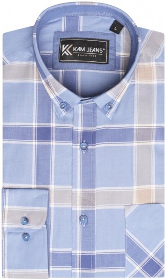 Kam Jeans P038 LS Premium Cotton Check Shirt Denim - Skjorter - Store skjorter - 2XL-8XL