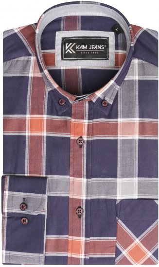Kam Jeans P038 LS Premium Cotton Check Shirt Navy - Skjorter - Store skjorter - 2XL-8XL