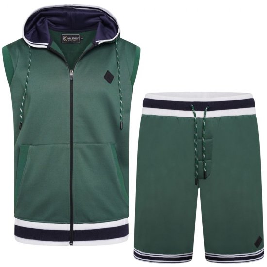 Kam Jeans TS005 Retro Tracky Set (Shorts/Sleeveless Hoodie) Racing Green - Treningsdrakter - Treningsdrakter/Tracksuits store størrelser herre