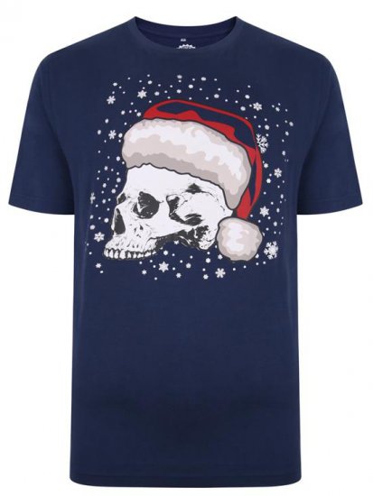Kam Jeans X008 Santa Skull Print T-Shirt Navy - T-skjorter - Store T-skjorter - 2XL-14XL