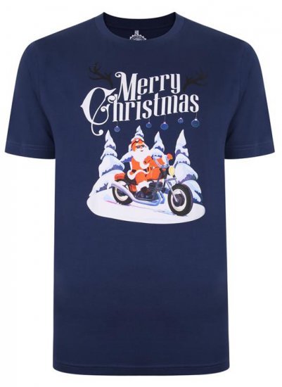 Kam Jeans X009 Santa Biker Print T-Shirt Navy - T-skjorter - Store T-skjorter - 2XL-14XL