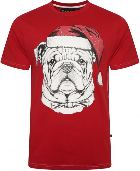 Kam Jeans X027 Bulldog Santa Xmas Print T-Shirt Red - T-skjorter - Store T-skjorter - 2XL-14XL