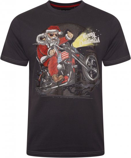 Kam Jeans X030 Santa Biker Print T-Shirt Charcoal - T-skjorter - Store T-skjorter - 2XL-14XL