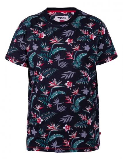 D555 Keating Hawaiian Print Crew Neck T-Shirt Black - T-skjorter - Store T-skjorter - 2XL-14XL