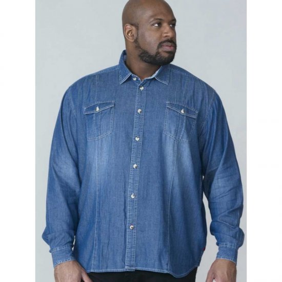 D555 Adcock Long Sleeve Vintage Denim Shirt - Skjorter - Store skjorter - 2XL-8XL
