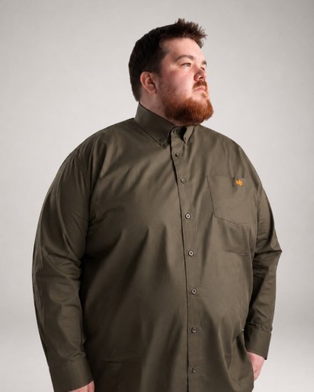 Motley Denim Lisbon Long Sleeve Shirt Dark Khaki - Skjorter - Store skjorter - 2XL-8XL