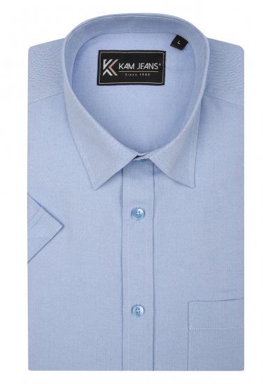 Kam Jeans 6283 Casual SS Herringbone Shirt Blue - Skjorter - Store skjorter - 2XL-8XL