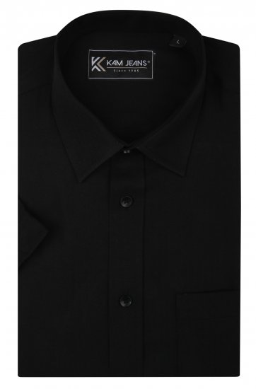 Kam Jeans 6283 Casual SS Herringbone Shirt Black - Skjorter - Store skjorter - 2XL-8XL