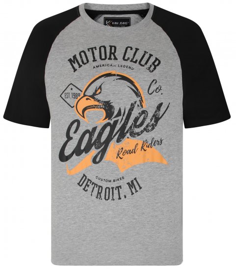 Kam Jeans 5737 Eagle Print Raglan T-Shirt Grey - T-skjorter - Store T-skjorter - 2XL-14XL