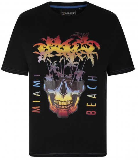 Kam Jeans 5735 Miami Beach Skull Print T-Shirt Black - T-skjorter - Store T-skjorter - 2XL-14XL