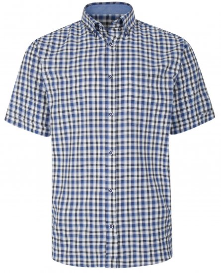 Kam Jeans 6285 Casual SS Check Shirt Blue - Skjorter - Store skjorter - 2XL-8XL