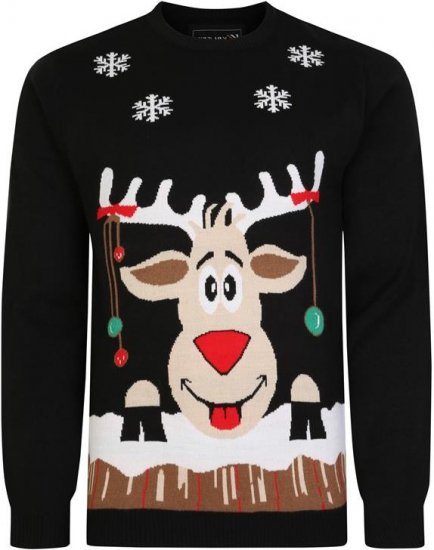 Kam Jeans X023 Rudolph Xmas Sweatshirt Black - Gensere og hettegensere - Store hettegensere - 2XL-14XL