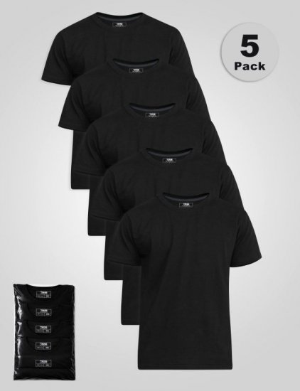 D555 Smartly T-skjorte med rund hals Svart 5-pakning - T-skjorter - Store T-skjorter - 2XL-14XL