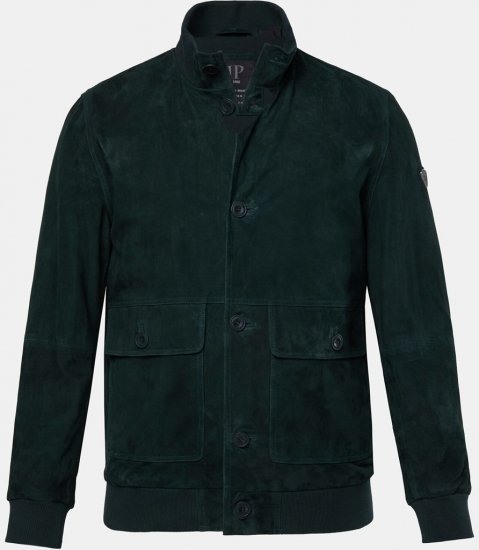 JP1880 Leather Jacket Suede with Stand-up Collar Dark Green - Jakker - Store jakker - 2XL-12XL