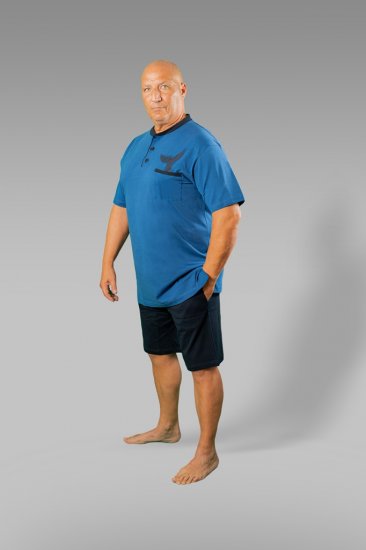 20 Nodi Short Pajamas in Combed Cotton Jersey Blue/Black - Undertøy & badetøy - Undertøy store størrelser 