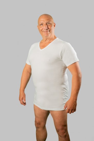 20 Nodi Short Sleeve V-Neck in Stretch Cotton White - Undertøy & badetøy - Undertøy store størrelser 