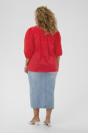 Kaffe Curve Karlia 3/4 Sleeve Blouse Red - Kaffe Curve - 