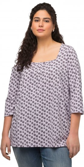 Ulla Popken Polka Dot 3/4 Sleeve Square Neck A-Line Tee Light Blue-Grey - Trykket T-skjorter for dame - 
