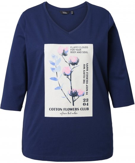 Ulla Popken Decorative Plant 3/4 Sleeve T-Shirt Ink Blue - Trykket T-skjorter for dame - 