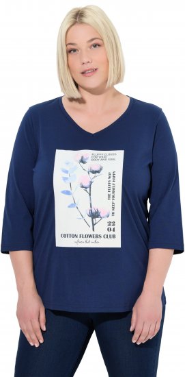 Ulla Popken Decorative Plant 3/4 Sleeve T-Shirt Ink Blue - Trykket T-skjorter for dame - 
