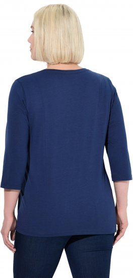 Ulla Popken Decorative Plant 3/4 Sleeve T-Shirt Ink Blue - Trykket T-skjorter for dame - 