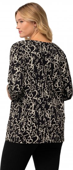 Ulla Popken Number Print 3/4 Sleeve Tee Black - Trykket T-skjorter for dame - 