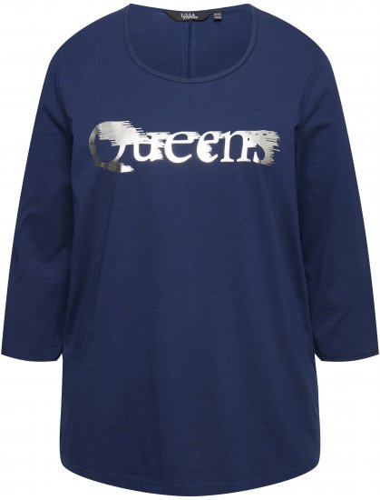 Ulla Popken Queens 3/4 Sleeve Graphic Tee Ink Blue - Trykket T-skjorter for dame - 