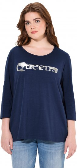 Ulla Popken Queens 3/4 Sleeve Graphic Tee Ink Blue - Trykket T-skjorter for dame - 
