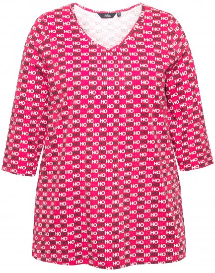 Ulla Popken Minimalist Ho Ho Ho Print 3/4 Sleeve Tee Salsa Red - Trykket T-skjorter for dame - 