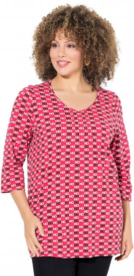 Ulla Popken Minimalist Ho Ho Ho Print 3/4 Sleeve Tee Salsa Red - Trykket T-skjorter for dame - 