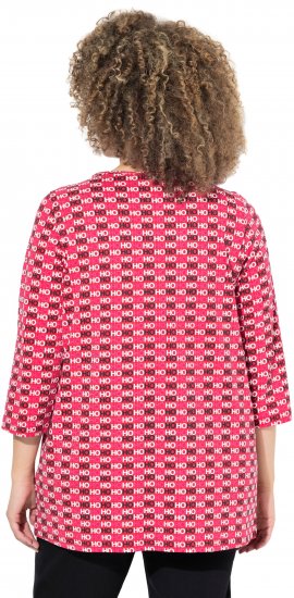 Ulla Popken Minimalist Ho Ho Ho Print 3/4 Sleeve Tee Salsa Red - Trykket T-skjorter for dame - 