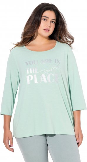 Ulla Popken Metallic Lettering 3/4 Sleeve Tee Mint Green - Trykket T-skjorter for dame - 
