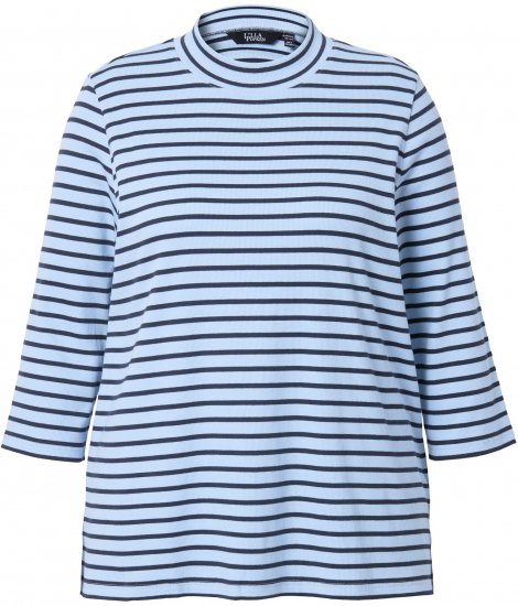 Ulla Popken Striped 3/4 Sleeve Turtleneck Tee Light Blue - Trykket T-skjorter for dame - 