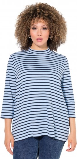 Ulla Popken Striped 3/4 Sleeve Turtleneck Tee Light Blue - Trykket T-skjorter for dame - 
