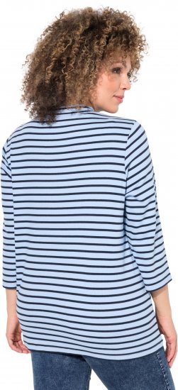 Ulla Popken Striped 3/4 Sleeve Turtleneck Tee Light Blue - Trykket T-skjorter for dame - 