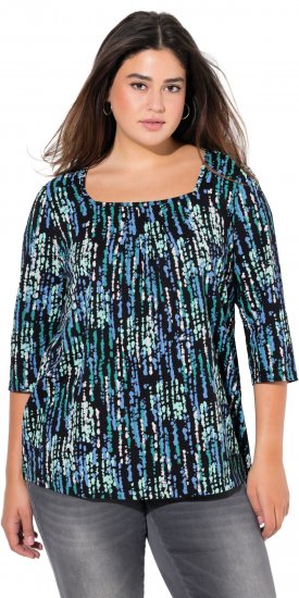 Ulla Popken Graphic Print Square Neck Tee Black - Trykket T-skjorter for dame - 