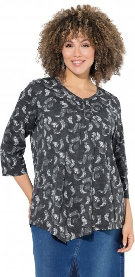 Ulla Popken Asymmetric Cowboy Boot Print Tee Black - Trykket T-skjorter for dame - 