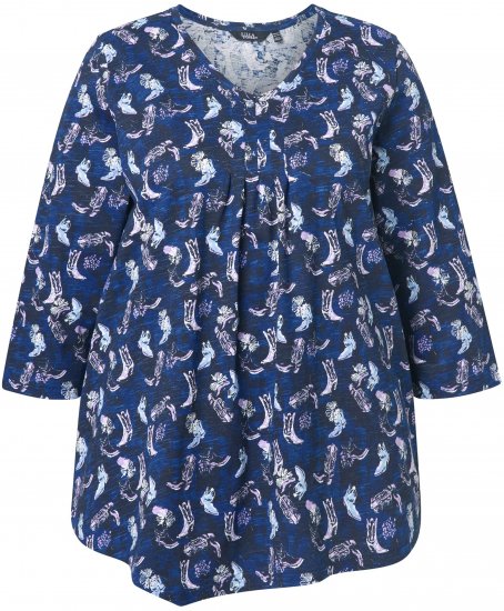 Ulla Popken Asymmetric Cowboy Boot Print Tee Dark Blue - Trykket T-skjorter for dame - 