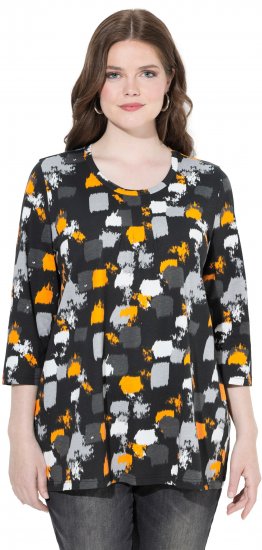 Ulla Popken Graphic Print 3/4 Sleeve Tee Black - Trykket T-skjorter for dame - 